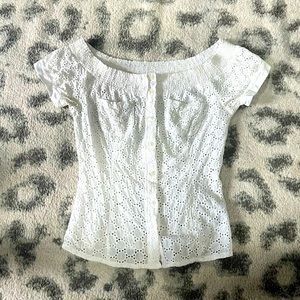 White eyelet off shoulder top
